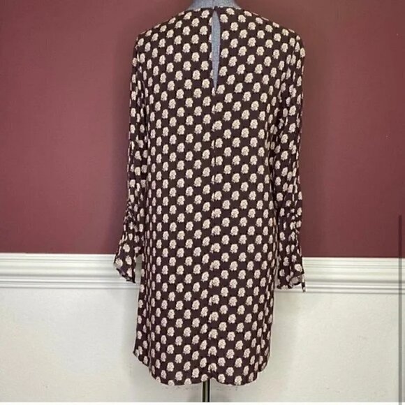 H&M brown floral print long sleeve midi dress size 2 - Picture 3 of 4